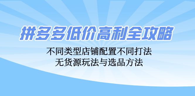 （12897期）拼多多低价高利全攻略：不同类型店铺配置不同打法，无货源玩法与选品方法-iTZL项目网