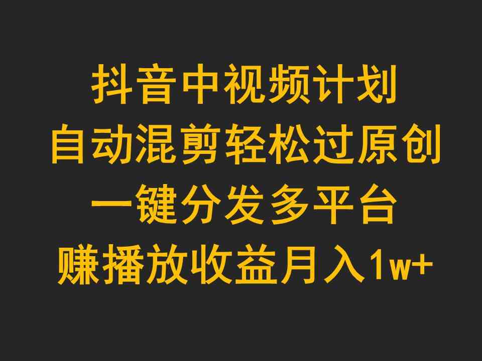 （9825期）抖音中视频计划，自动混剪轻松过原创，一键分发多平台赚播放收益，月入1w+-iTZL项目网