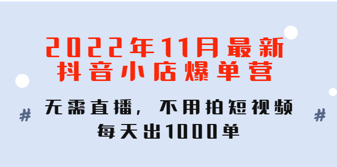 （4356期）2022年11月最新抖音小店爆单训练营：无需直播，不用拍短视频，每天出1000单-iTZL项目网