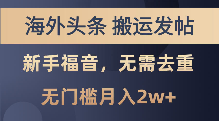 （10861期）海外头条搬运发帖，新手福音，甚至无需去重，无门槛月入2w+-iTZL项目网