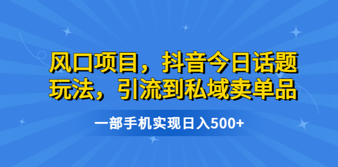 （6588期）风口项目，抖音今日话题玩法，引流到私域卖单品，一部手机实现日入500+-iTZL项目网