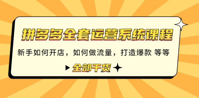 （4430期）拼多多全套运营系统课程：新手如何开店 如何做流量 打造爆款 等等 全部干货-iTZL项目网