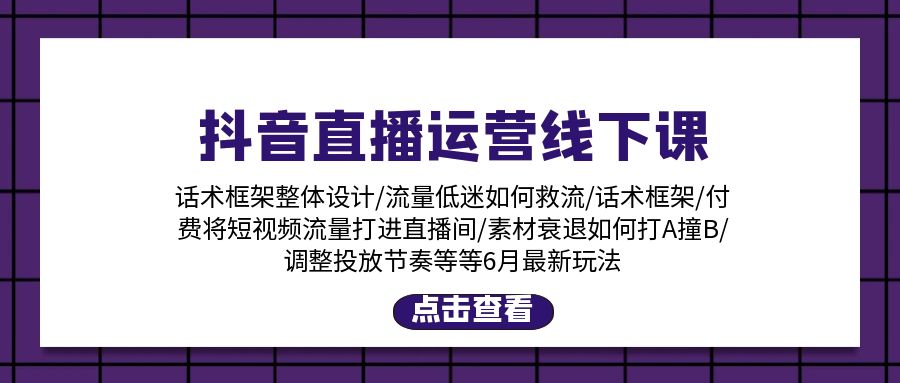 （11211期）抖音直播运营线下课：话术框架/付费流量直播间/素材A撞B/等6月新玩法-iTZL项目网