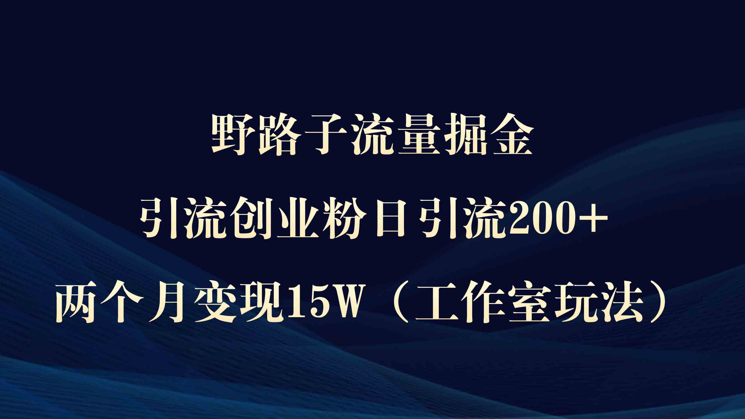 （9513期）野路子流量掘金，引流创业粉日引流200+，两个月变现15W（工作室玩法））-iTZL项目网