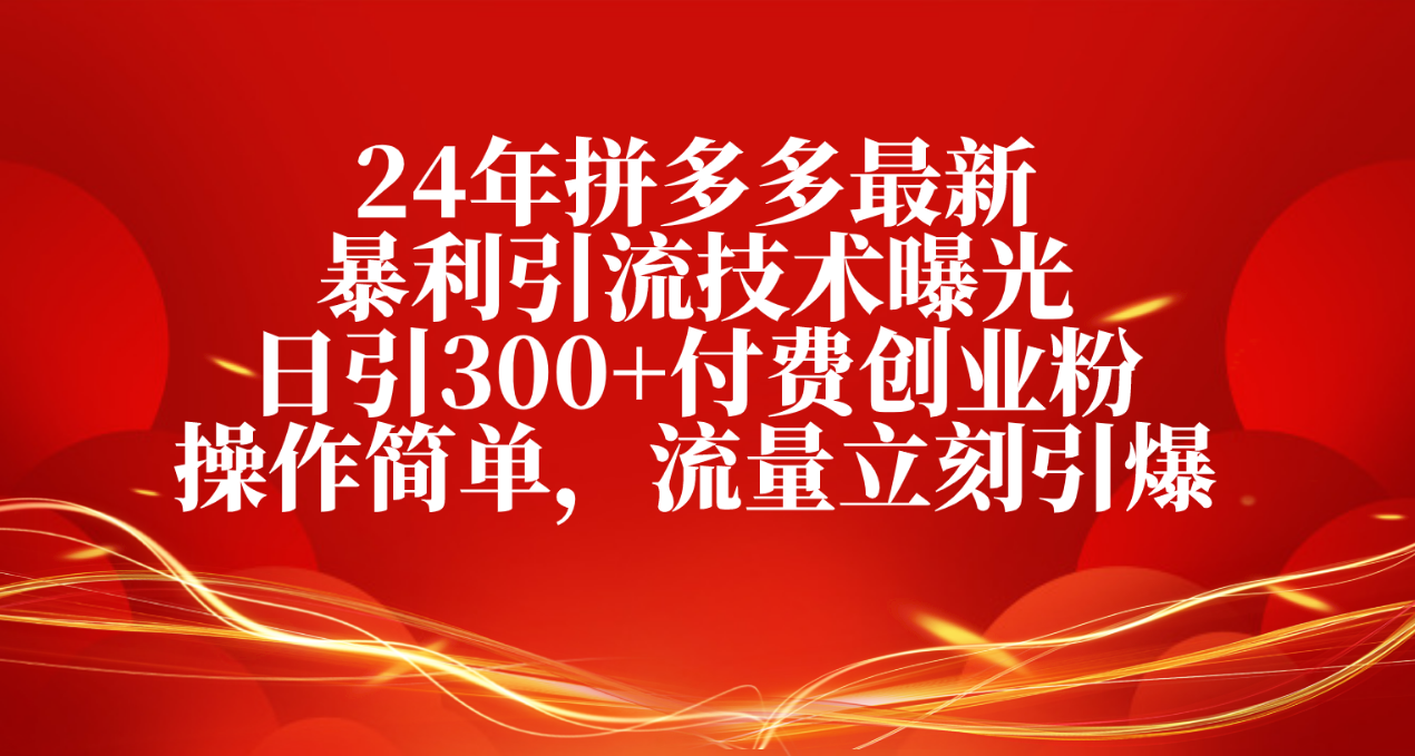 （10559期）24年拼多多最新暴利引流技术曝光，日引300+付费创业粉，操作简单，流量…-iTZL项目网