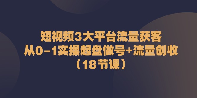 （10873期）短视频3大平台·流量 获客：从0-1实操起盘做号+流量 创收（18节课）-iTZL项目网