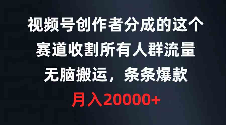 （9406期）视频号创作者分成的这个赛道，收割所有人群流量，无脑搬运，条条爆款，…-iTZL项目网