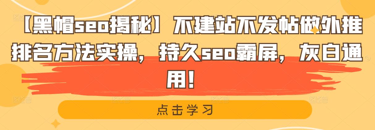 【黑帽seo揭秘】不建站不发帖做外推排名方法实操，持久seo霸屏，灰白通用！-iTZL项目网