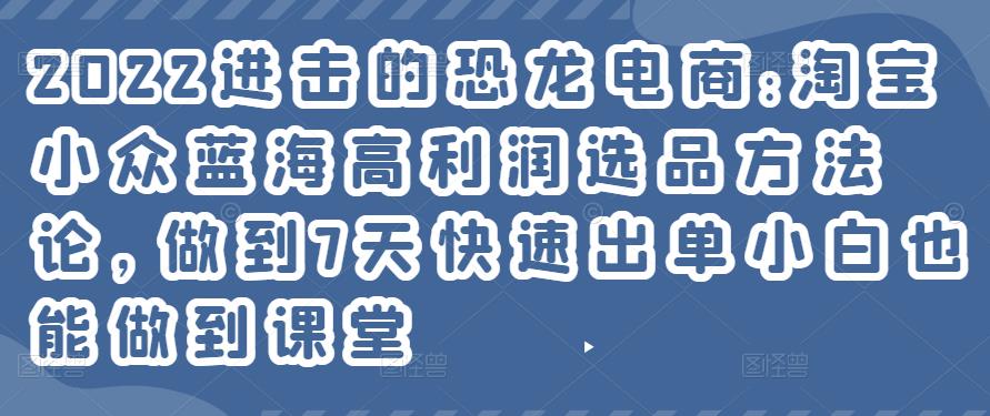 2022进击的恐龙电商:淘宝小众蓝海高利润选品方法论，做到7天快速出单小白也能做到-iTZL项目网