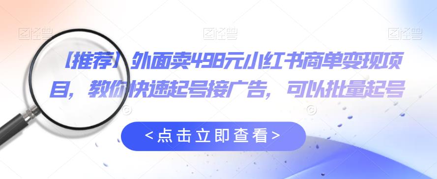 【推荐】外面卖498元小红书商单变现项目，教你快速起号接广告，可以批量起号-iTZL项目网