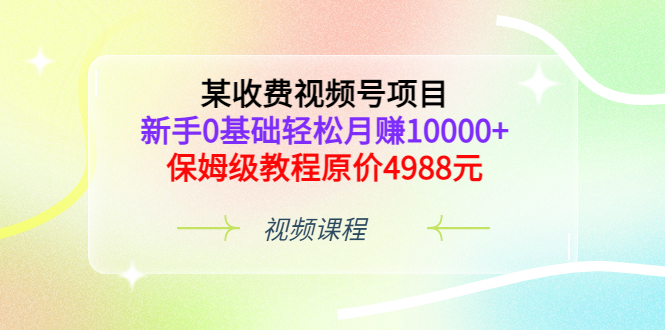 （3182期）某收费视频号项目，新手0基础轻松月赚10000+，保姆级教程原价4988元-iTZL项目网