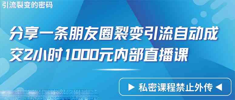 （9850期）仅靠分享一条朋友圈裂变引流自动成交2小时1000内部直播课程-iTZL项目网