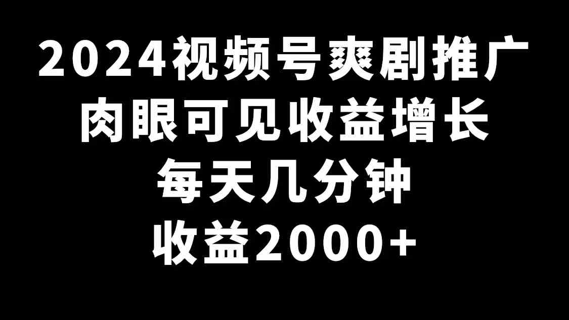 （9028期）2024视频号爽剧推广，肉眼可见的收益增长，每天几分钟收益2000+-iTZL项目网