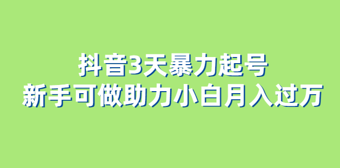 （6177期）抖音3天暴力起号新手可做助力小白月入过万-iTZL项目网