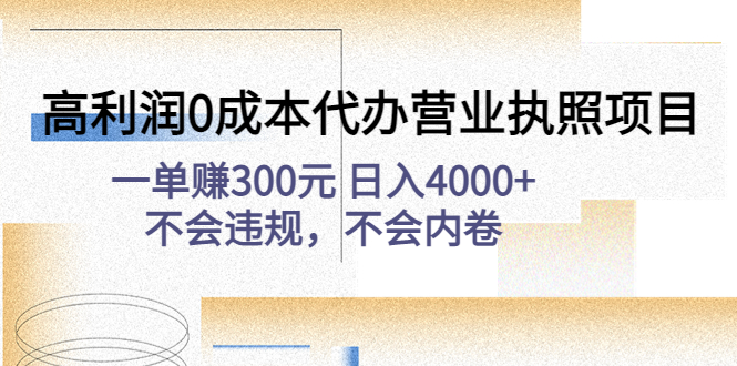 （4632期）高利润0成本代办营业执照项目：一单赚300元 日入4000+不会违规，不会内卷-iTZL项目网