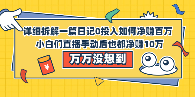 （2063期）详细拆解一篇日记0投入如何净赚百万，小白们直接复制后也都净赚10万-iTZL项目网