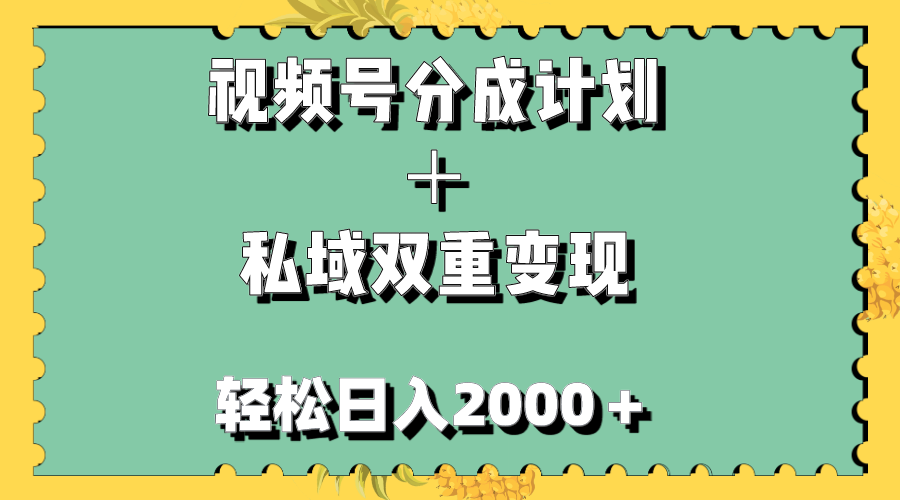 （7842期）视频号分成计划＋私域双重变现，轻松日入1000＋，无任何门槛，小白轻松上手-iTZL项目网