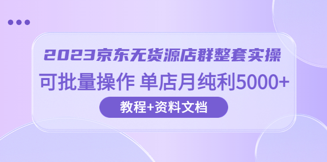 （6223期）2023京东-无货源店群整套实操 可批量操作 单店月纯利5000+63节课+资料文档-iTZL项目网