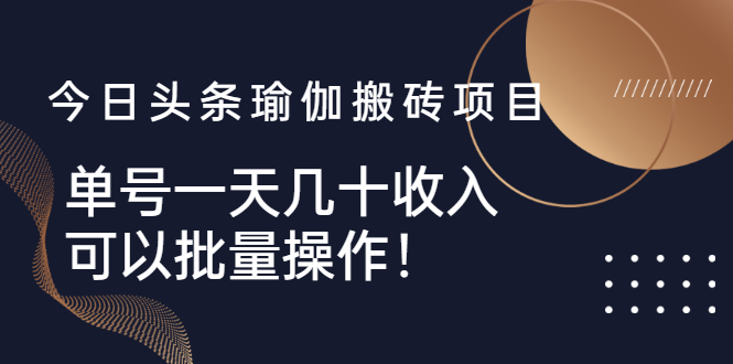 （2496期）今日头条瑜伽搬砖项目，单号一天几十收入，可以批量操作！-iTZL项目网