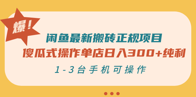 （2859期）闲鱼最新搬砖正规项目：傻瓜式操作单店日入300+纯利，1-3台手机可操作-iTZL项目网