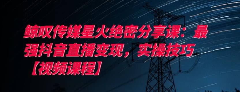 鲸叹传媒星火绝密分享课：最强抖音直播变现，实操技巧【视频课程】-iTZL项目网