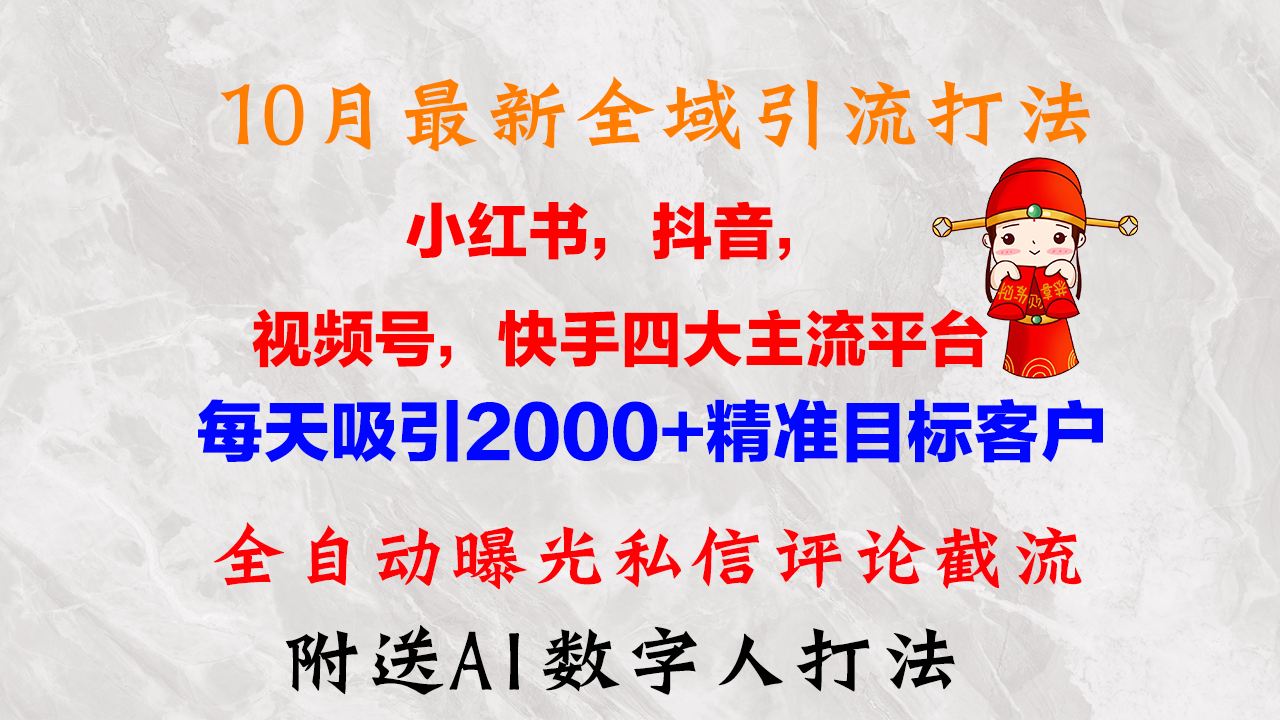 （12921期）10月最新小红书，抖音，视频号，快手四大平台全域引流，，每天吸引2000…-iTZL项目网