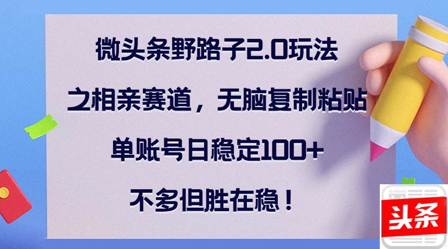 （12763期）微头条野路子2.0玩法之相亲赛道，无脑复制粘贴，单账号日稳定100+，不…-iTZL项目网