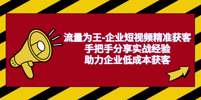 （6477期）流量为王-企业 短视频精准获客，手把手分享实战经验，助力企业低成本获客-iTZL项目网