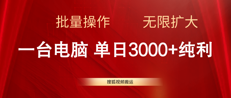 （11064期）搜狐视频搬运，一台电脑单日3000+，批量操作，可无限扩大-iTZL项目网