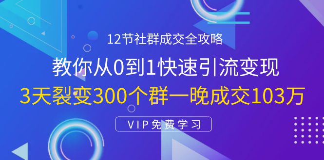 （1433期）12节社群成交全攻略：从0到1快速引流变现，3天裂变300个群一晚成交103万-iTZL项目网