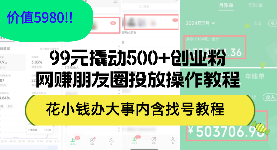 （12431期）99元撬动500+创业粉，网赚朋友圈投放操作教程价值5980！花小钱办大事内…-iTZL项目网