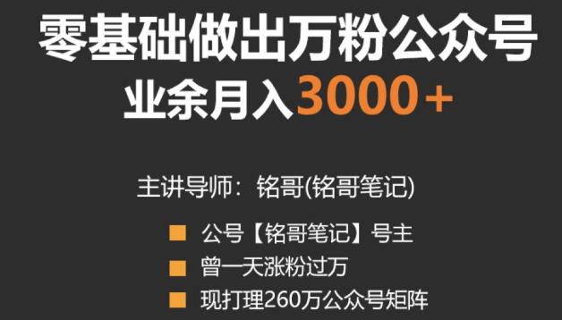 零基础做出万粉公众号，兼职操作月入5000+，适合新手【视频课程】-iTZL项目网