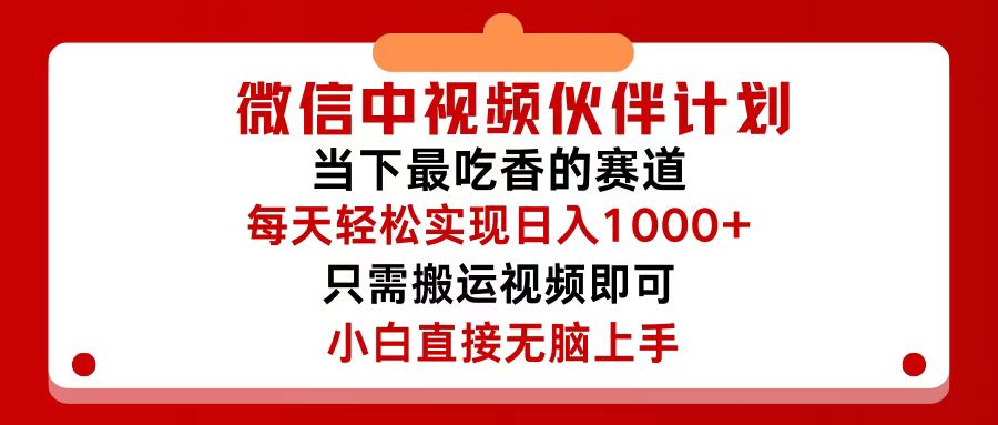 （12017期）微信中视频伙伴计划，仅靠搬运就能轻松实现日入500+，关键操作还简单，…-iTZL项目网