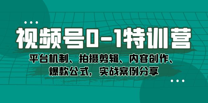 （7373期）视频号0-1特训营：平台机制、拍摄剪辑、内容创作、爆款公式，实战案例分享-iTZL项目网