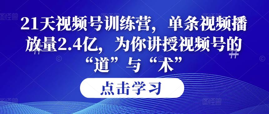 第14期21天视频号训练营，单条视频播放量2.4亿，为你讲授视频号的“道”与“术”！-iTZL项目网