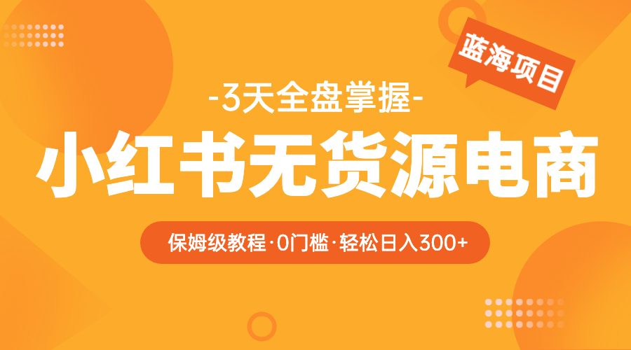 （5912期）2023小红书无货源电商【保姆级教程从0到日入300】爆单3W-iTZL项目网