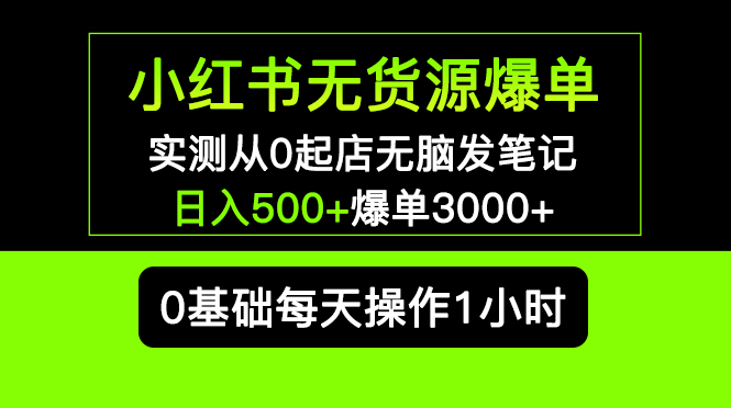 （5494期）小红书无货源爆单 实测从0起店无脑发笔记 日入500+爆单3000+长期项目可多店-iTZL项目网