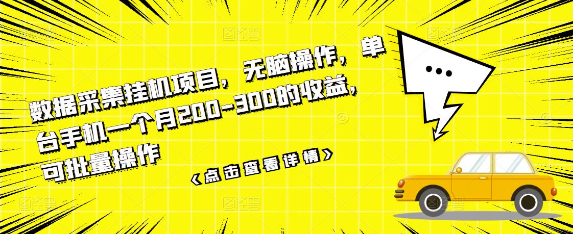 （3101期）数据采集挂机项目，无脑操作，单台手机一个月200-300的收益，可批量操作-iTZL项目网