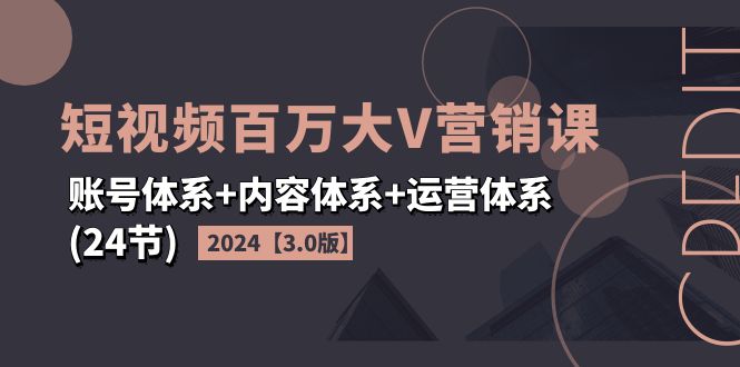 （11795期）2024短视频·百万大V营销课【3.0版】账号体系+内容体系+运营体系(24节)-iTZL项目网