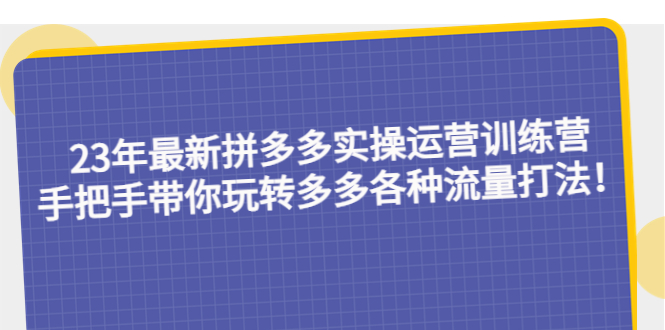 （5435期）23年最新拼多多实操运营训练营：手把手带你玩转多多各种流量打法！-iTZL项目网