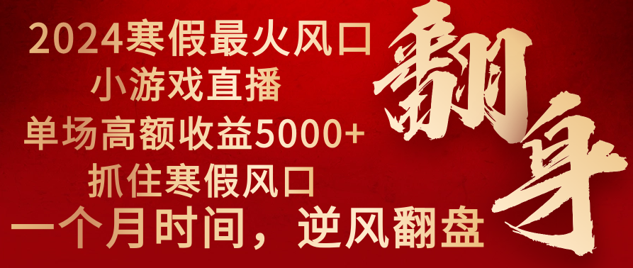 （8766期）2024年最火寒假风口项目 小游戏直播 单场收益5000+抓住风口 一个月直接提车-iTZL项目网