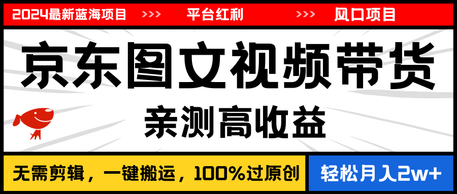 （11147期）2024最新蓝海项目，逛逛京东图文视频带货，无需剪辑，月入20000+-iTZL项目网