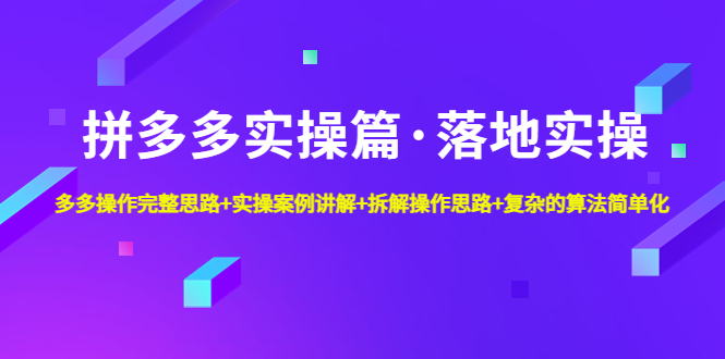 （4947期）拼多多实操篇·落地实操 完整思路+实操案例+拆解操作思路+复杂的算法简单化-iTZL项目网