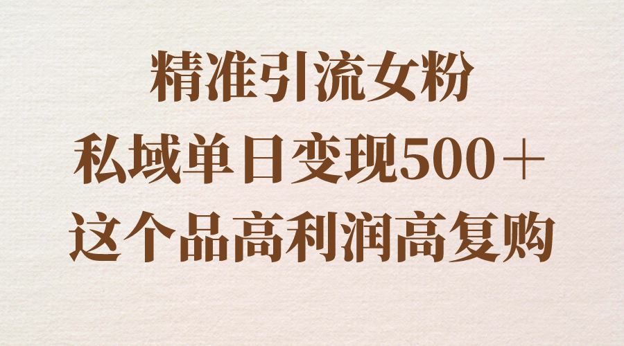 （8742期）精准引流女粉，私域单日变现500＋，高利润高复购，保姆级实操教程分享-iTZL项目网