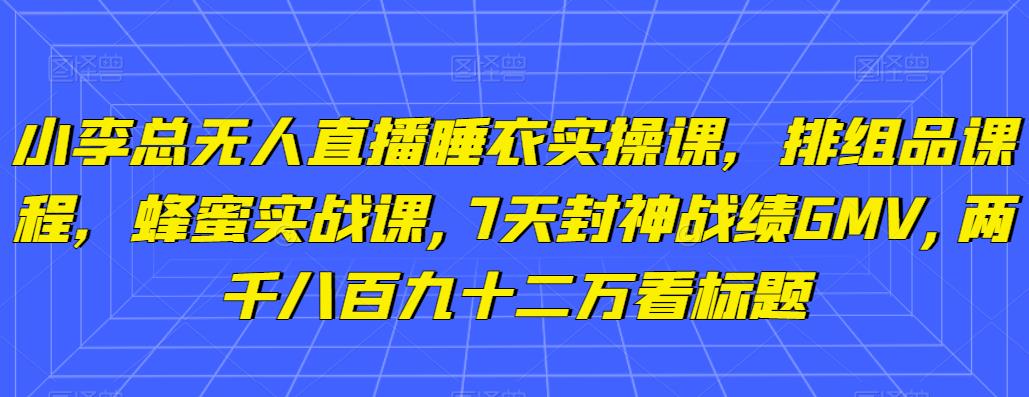 小李总无人直播睡衣实操课，排组品课程，蜂蜜实战课,7天封神战绩GMV,两千八百九十二万-iTZL项目网