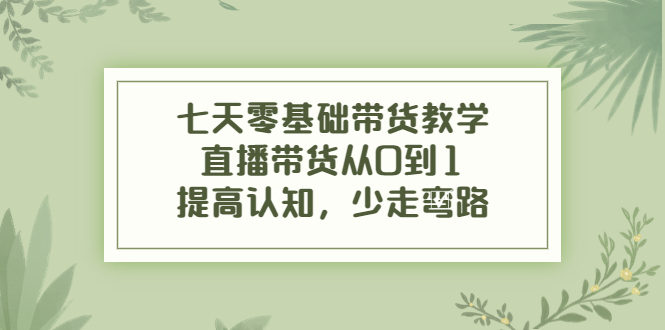 （3986期）七天零基础带货教学，直播带货从0到1，提高认知，少走弯路-iTZL项目网