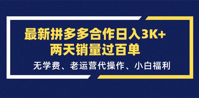 （11288期）最新拼多多合作日入3K+两天销量过百单，无学费、老运营代操作、小白福利-iTZL项目网