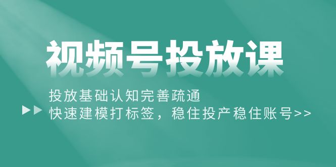 （10205期）视频号投放课：投放基础认知完善疏通，快速建模打标签，稳住投产稳住账号-iTZL项目网