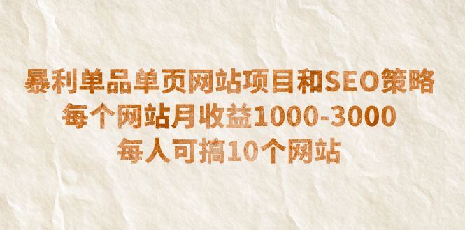 （6503期）暴利单品单页网站项目和SEO策略  每个网站月收益1000-3000  每人可搞10个-iTZL项目网