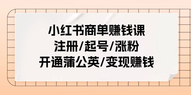 （11130期）小红书商单赚钱课：注册/起号/涨粉/开通蒲公英/变现赚钱（25节课）-iTZL项目网